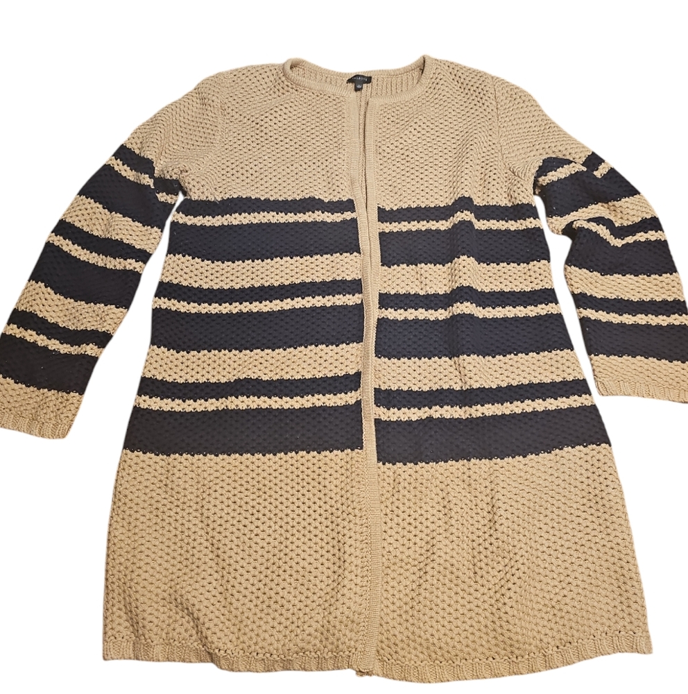 Nwt Talbots Soft Tan With Navy Striped Open Cardi… - image 1
